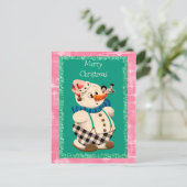 Snowman Vintage Kerstmis Feestdagenkaart (Staand voorkant)