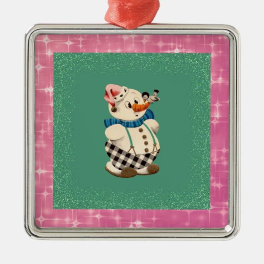 Snowman Vintage Kerstmis Metalen Ornament (Voorkant)