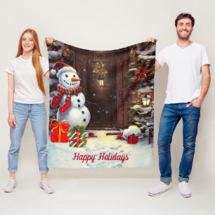 Snowman Vintage kerstscene Fleece Blanket