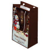 Snowman Vintage-kerstscène met kleine cadeautas (Achterkant Gekanteld)