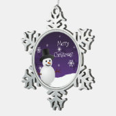 Snowman violet scène d'hiver Snowflake Ornement (Vue impression)