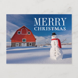 Snowman voor de Vintage Rode Barn Feestdagenkaart