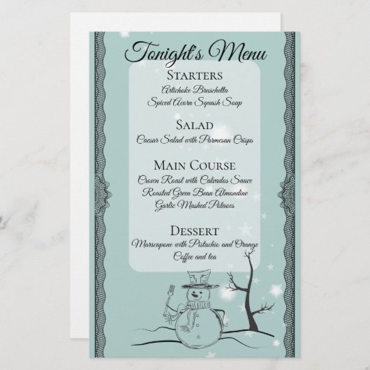 Snowman vork catering kerstdiner menu (Voorkant / Achterkant)