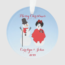 Snowman & vrouw gekleed voor kerstfeest ornament