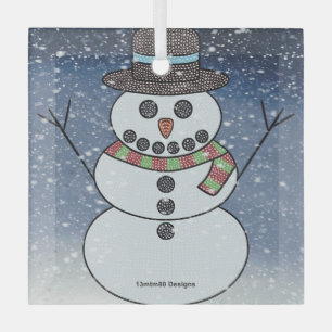 Snowman w/BG - Glazen Ornament