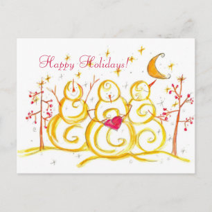 Snowman Watercolor Crescent Moon Happy Holidays Feestdagenkaart