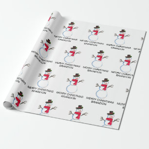 Snowman Waterverf Retro Xmas Patroon Naam Cadeaupapier