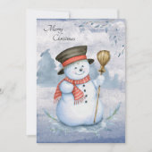 Snowman Waterverf Script Modern Merry Kerstmis Feestdagenkaart (Voorkant)