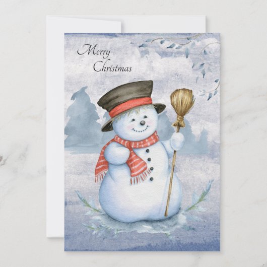 Snowman Waterverf Script Modern Merry Kerstmis Feestdagenkaart (Voorkant)