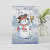 Snowman Waterverf Script Modern Merry Kerstmis Feestdagenkaart (Staand voorkant)