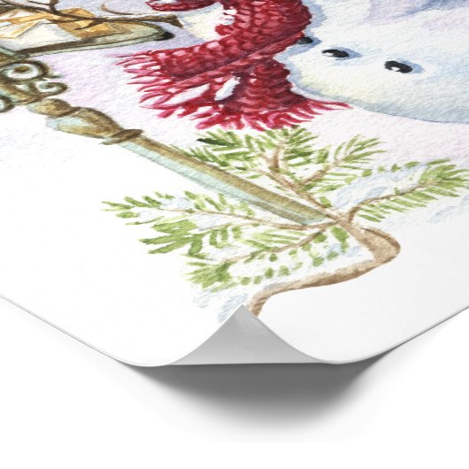 Snowman Waterverf Winter Kerstmis Ontkoppeling Poster (Hoek)