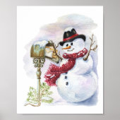 Snowman Waterverf Winter Kerstmis Ontkoppeling Poster (Voorkant)