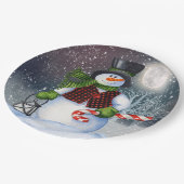 Snowman Waterverf Winter Kerstmis Papieren Bordje (Gekanteld)