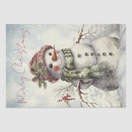 Snowman Waterverf Winterkerstcadeau Tissuepapier (Voorkant)
