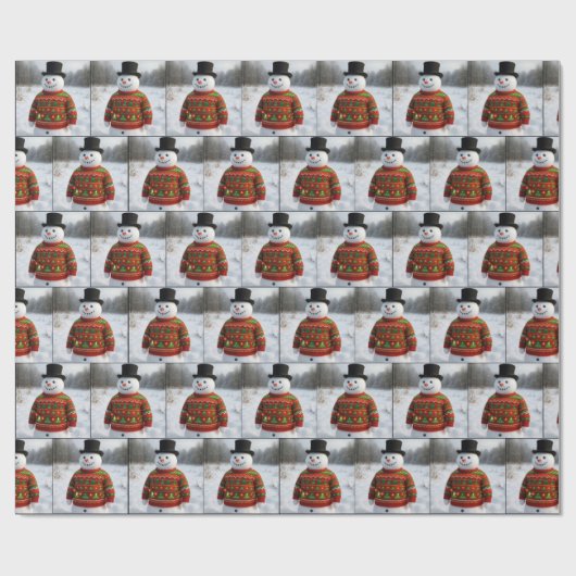 Snowman Wearing an Christmas Ugly Sweater Cadeaupapier (Vlak)