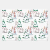 Snowman White Rabbit Trees Waterverf Kerstmis Inpakpapier Vel (Voorkant 3)