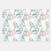 Snowman White Rabbit Trees Waterverf Kerstmis Inpakpapier Vel (Voorkant 2)
