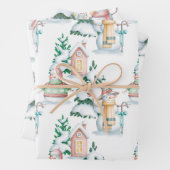 Snowman White Rabbit Trees Waterverf Kerstmis Inpakpapier Vel (In situ)