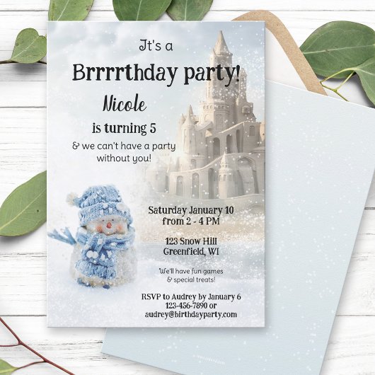 Snowman Winter Castle Anniversaire Fête Invitation