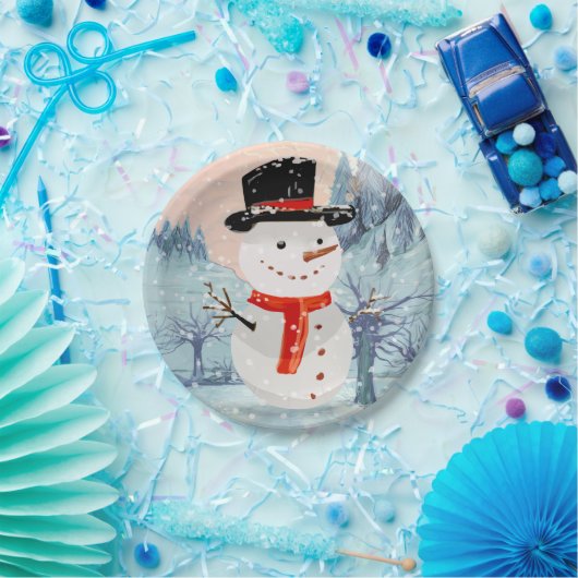 Snowman Winter Feestdagen | Kerstmis Papieren Bordje (Feest)