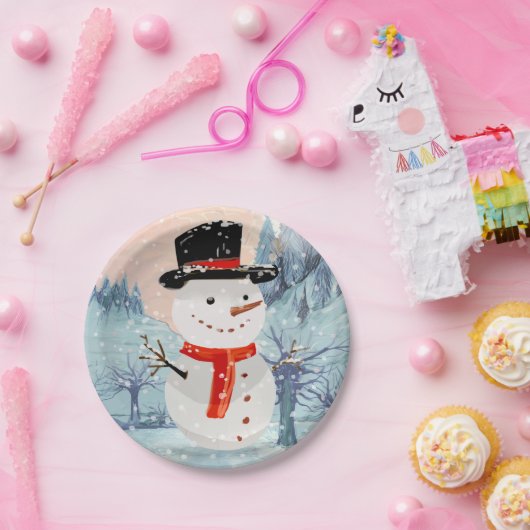 Snowman Winter Feestdagen | Kerstmis Papieren Bordje (Feest)