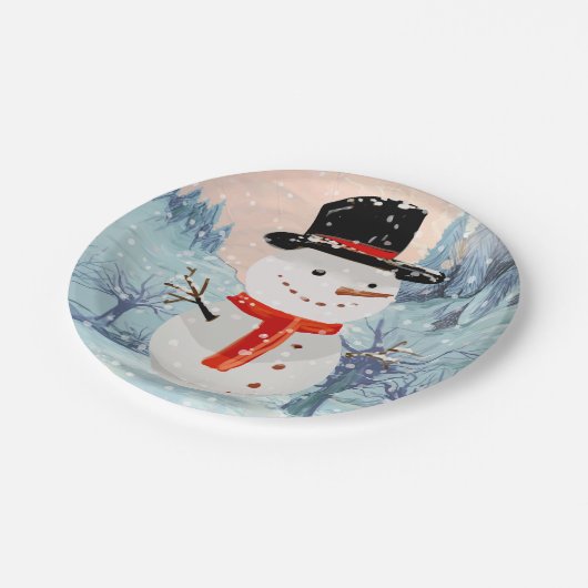 Snowman Winter Feestdagen | Kerstmis Papieren Bordje (Gekanteld)