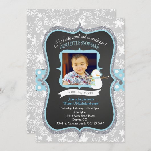 Snowman Winter ONEderland Uitnodiging (Voorkant / Achterkant)