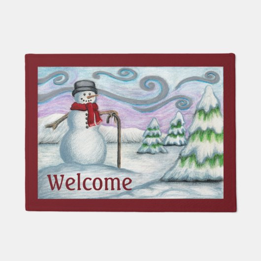 Snowman Winter Scene Welkom Doormat Deurmat (Voorkant)