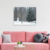 Snowman Winter Sneeuwscene van de buren Canvas Afdruk (Insitu (Woonkamer))