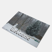 Snowman Winter Sneeuwscene van de buren Deurmat (Schuin)