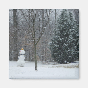 Snowman Winter Sneeuwscene van de buren Magneet