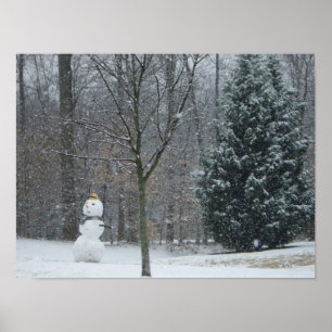 Snowman Winter Sneeuwscene van de buren Poster