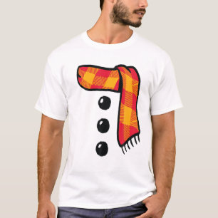 Snowman Winter Three Black Buttonnen Scarf Costume T-shirt