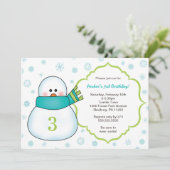 Snowman Winter verjaardagsfeestje uitnodigt Kaart (Staand voorkant)