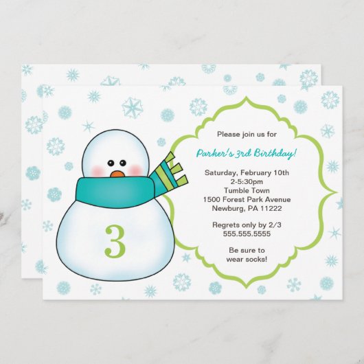 Snowman Winter verjaardagsfeestje uitnodigt Kaart (Voorkant / Achterkant)