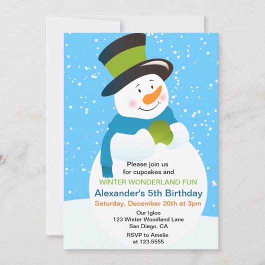 Snowman Winter Wonderland Boy Birthday Uitnodiging (Voorkant)
