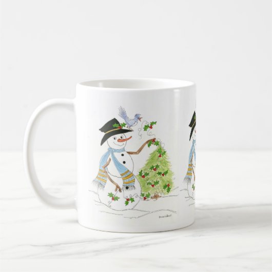 Snowman with a Bluebird Koffiemok (Links)