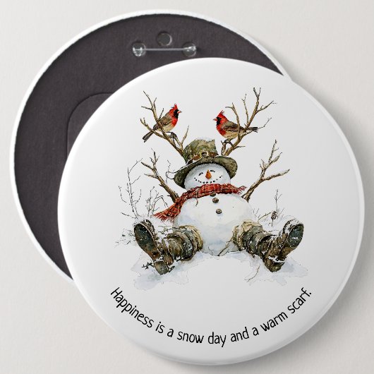 Snowman with Cardinals Ronde Button 6,0 Cm (Voorkant /achterkant)