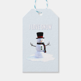 Snowman with hat and scarf. I Love Snow Cadeaulabel