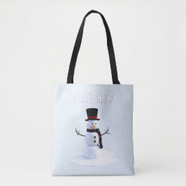 Snowman with hat and scarf. I Love Snow Draagtas