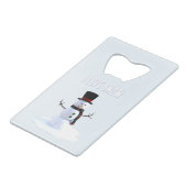Snowman with hat and scarf. I Love Snow Kredietkaart Flessenopener (Achterkant Gekanteld)