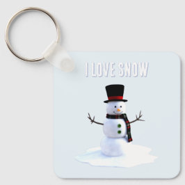 Snowman with hat and scarf. I Love Snow Sleutelhanger