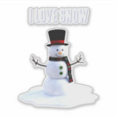 Snowman with hat and scarf. I Love Snow Sticker (Voorkant)