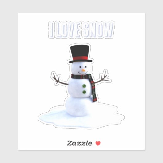 Snowman with hat and scarf. I Love Snow Sticker (Vel)