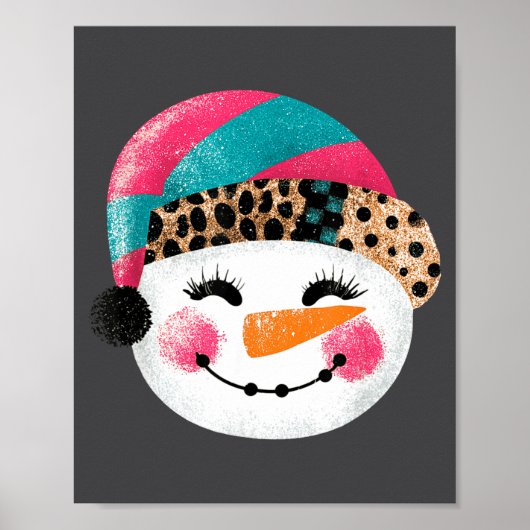 Snowman With Santa Hat And Leopard Pattern  Poster (Voorkant)