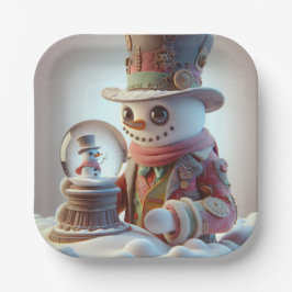 Snowman with Snow Globe, Christmas, Author Natasha Papieren Bordje