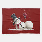 Snowman With Wine Christmas Gift Xmas Holiday Theedoek (Horizontaal)