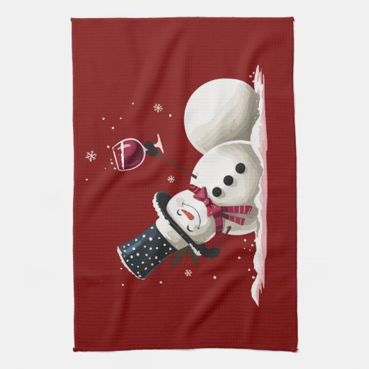Snowman With Wine Christmas Gift Xmas Holiday Theedoek (Verticaal)