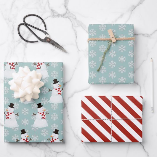 Snowman Wrapping Paper Flat Sheet Set van 3 (Voorkant)