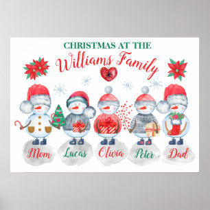 Snowmannen voor kerstkunst Waterverf Poster